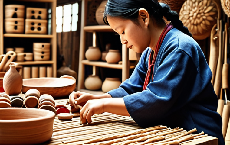 **Local Handicraft Promotion:** A heartwarming scene of artisans crafting traditional goods, emphasizing their heritage and the emotional connection their work fosters.