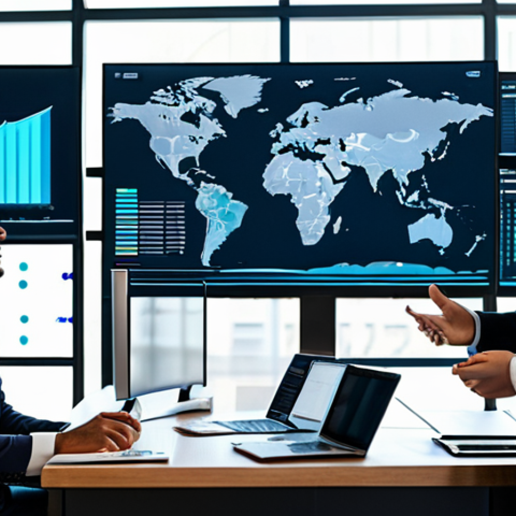 A diverse team of data scientists and business professionals in modest business attire, gathered in a modern, high-tech office. Large digital screens display intricate data visualizations, charts, and predictive analytics models. One professional points at a holographic interface, discussing insights with colleagues. The scene conveys innovation and data-driven decision-making. Fully clothed, appropriate attire, safe for work, professional, perfect anatomy, correct proportions, natural pose, well-formed hands, proper finger count, natural body proportions, high-quality, professional photography.