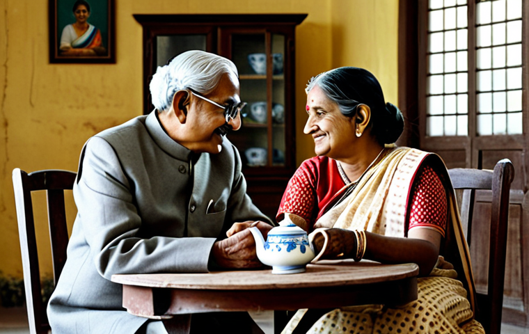 **
"A heartwarming advertisement featuring an elderly Bengali couple reminiscing over tea, fully clothed in traditional attire, surrounded by vintage decor, creating a nostalgic atmosphere, safe for work, appropriate content, perfect anatomy, natural proportions, professional, family-friendly"
**