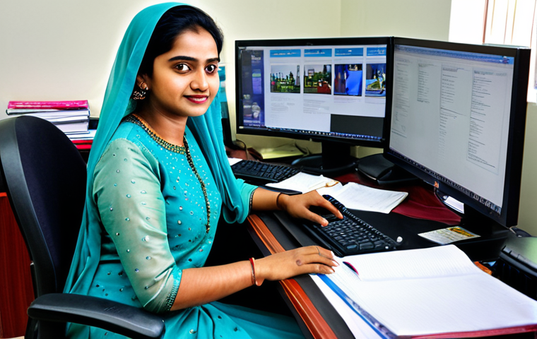 ** A local businesswoman in a modest salwar kameez, sitting at a desk in a vibrant, bustling Dhaka office. Professional environment, fully clothed, safe for work, perfect anatomy.
**