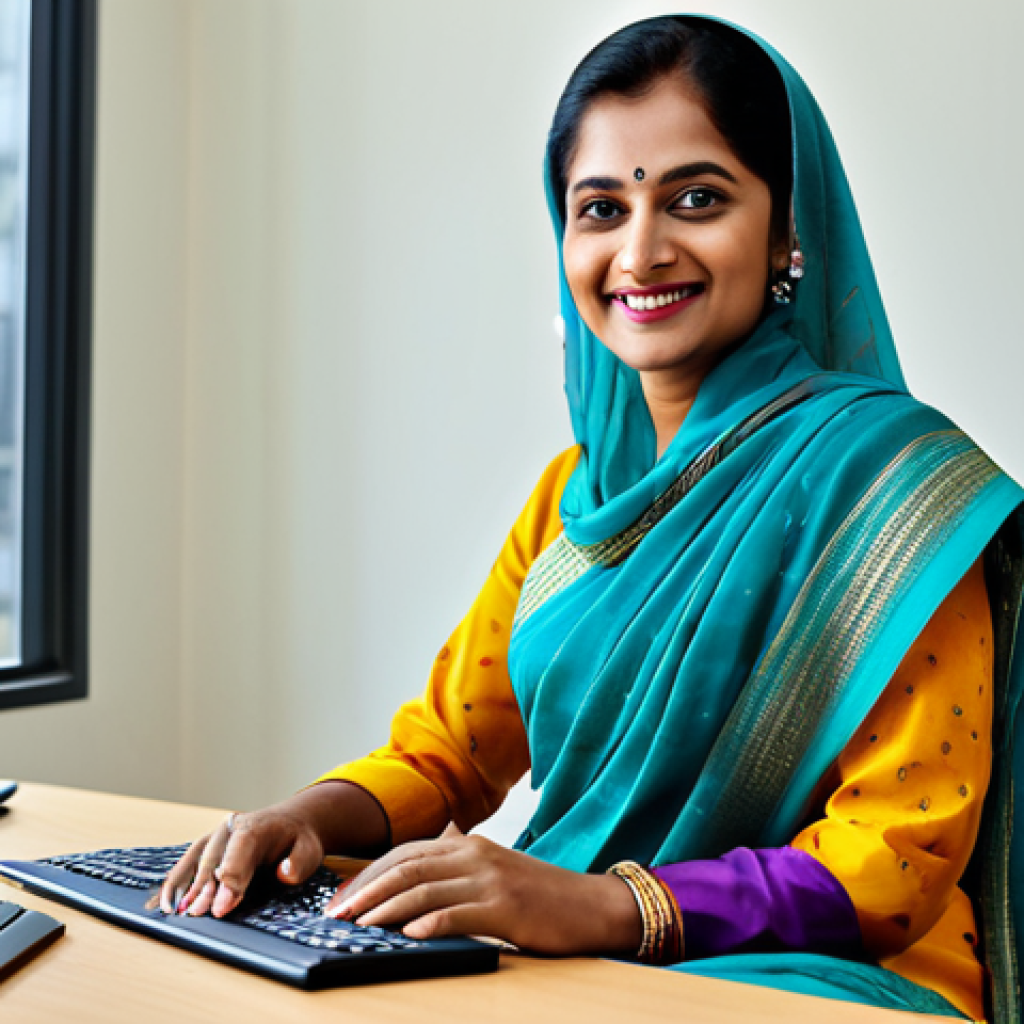 **

"A professional businesswoman in a modest, colorful sari, sitting at a desk in a bright, modern Dhaka office. She is smiling warmly. Fully clothed, appropriate attire, safe for work, perfect anatomy, natural proportions, professional photography, high quality, modest, family-friendly."

**