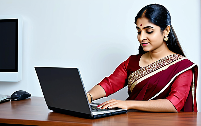 ** A fully clothed professional businesswoman in a modest saree, working on a laptop at a modern office desk, appropriate attire, safe for work, perfect anatomy, natural pose, professional photography, high quality, family-friendly.

**