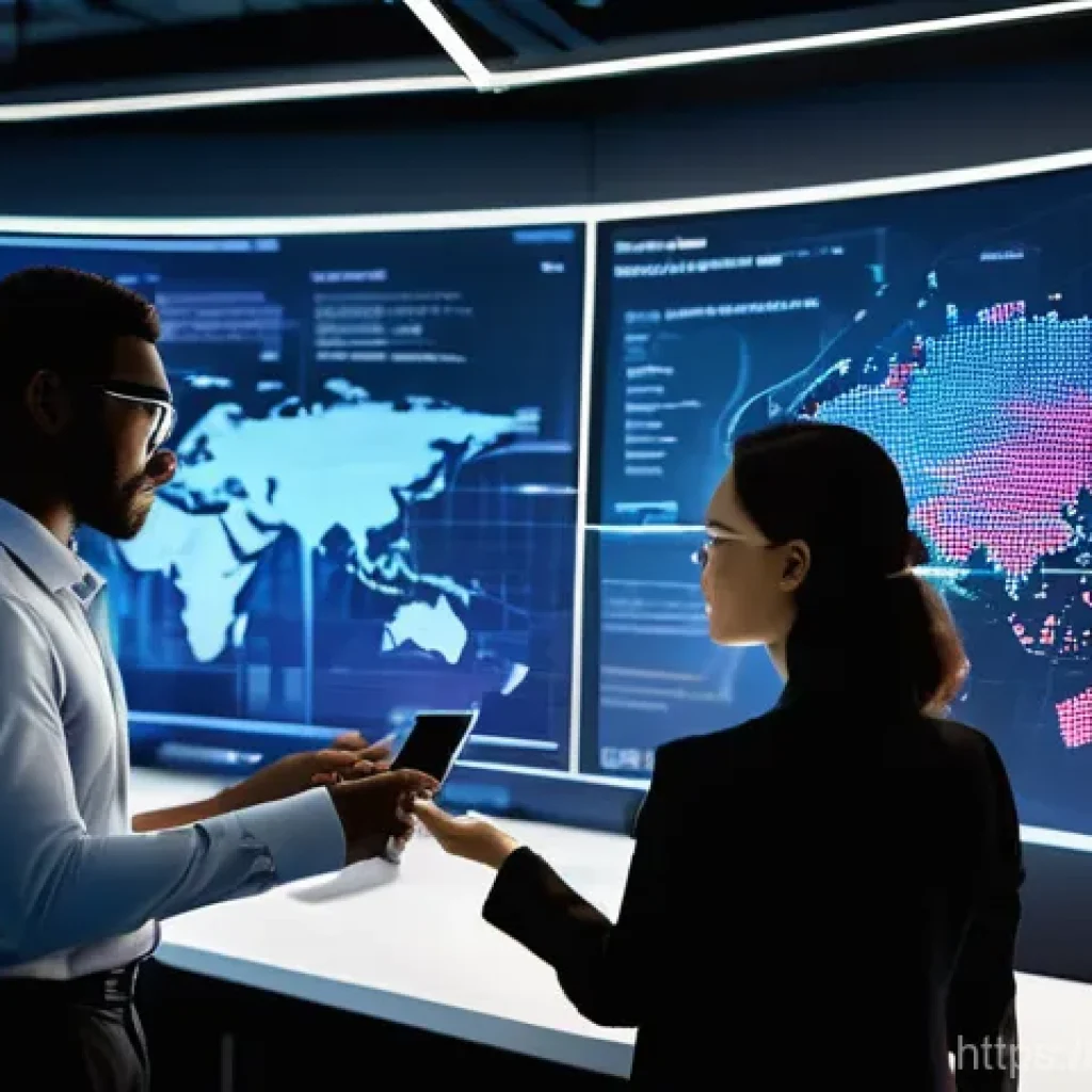 광고홍보사와 고객 데이터 활용 광고 - **Prompt:** A dynamic, wide-angle shot of a modern, diverse team of data analysts (men and women, al...