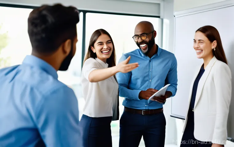광고홍보사 업무 스트레스 관리법 - **Prompt:** A young man, dressed in a modest, professional polo shirt and trousers, is taking a refr...