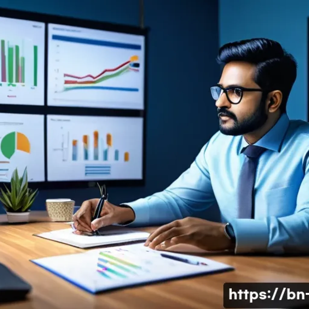 광고홍보사와 고객 분석 툴 활용 - A modern digital marketing workspace featuring a Bengali professional analyzing customer behavior da...