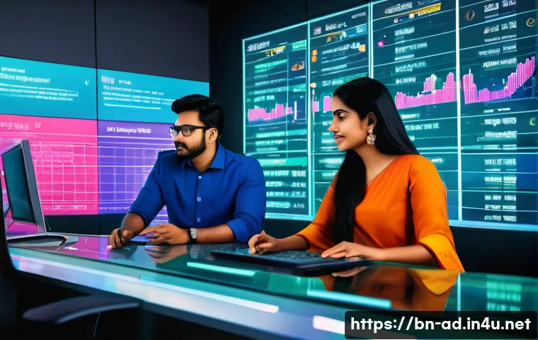 광고홍보사와 신규 광고 도구 활용 사례 - A vibrant digital marketing control room scene focused on big data analytics for Bengali users, feat...