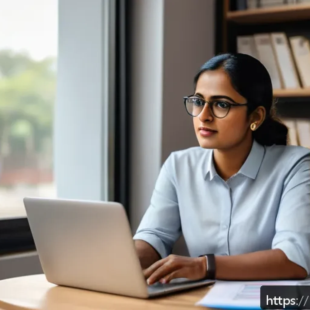 광고홍보사 경력직 이직 팁 - A professional Bengali woman in her 30s sitting confidently at a modern workspace, evaluating her sk...