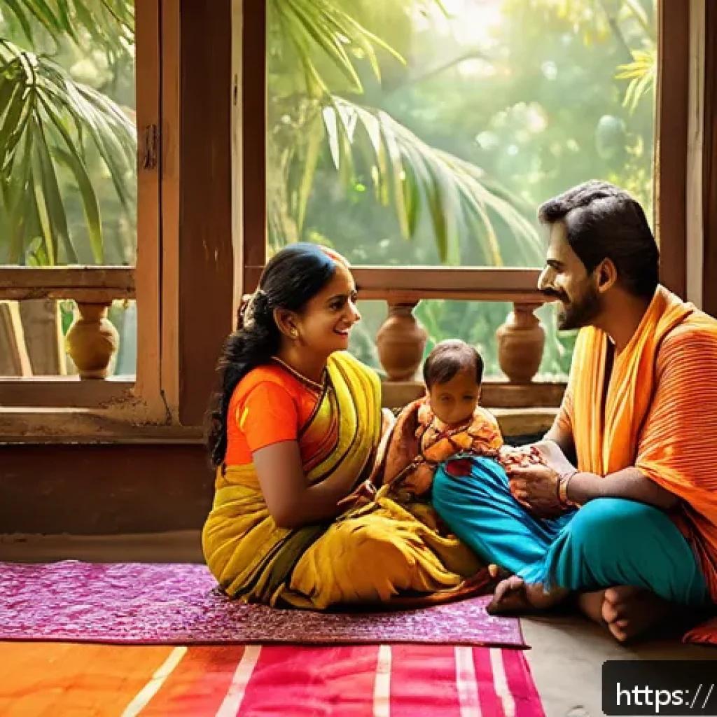 광고홍보사와 광고 크리에이티브 인사이트 - A warm and heartfelt family scene set in a cozy Bengali home, featuring a middle-aged Bengali man an...