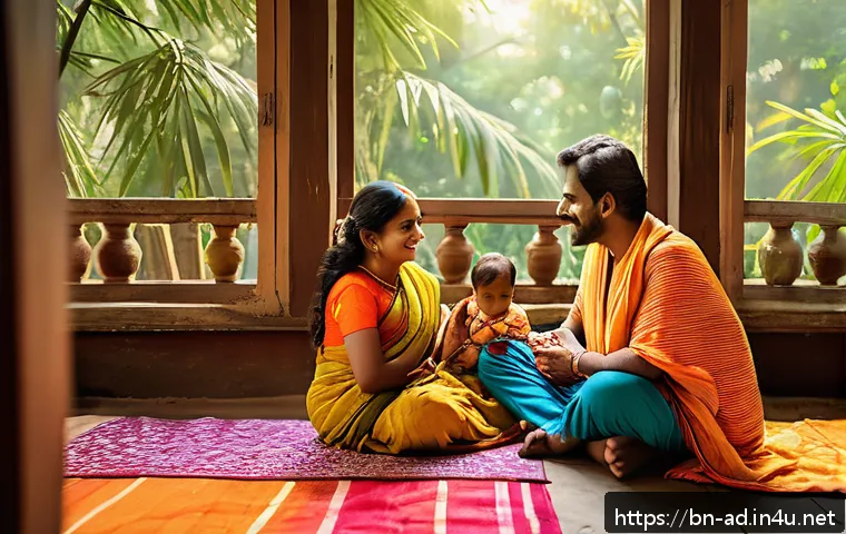 광고홍보사와 광고 크리에이티브 인사이트 - A warm and heartfelt family scene set in a cozy Bengali home, featuring a middle-aged Bengali man an...