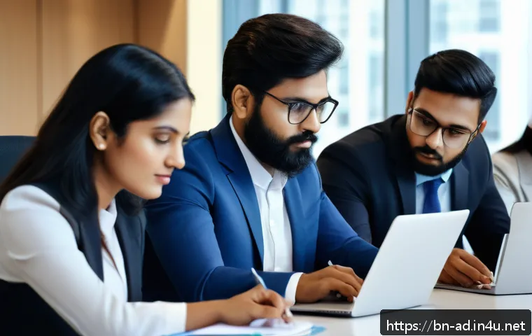 광고홍보사와 효과적인 광고 회의 방법 - A diverse professional team in a modern office conference room, preparing for a meeting by reviewing...