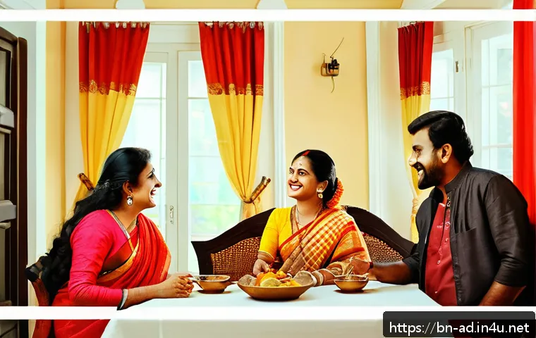 광고홍보사와 카피라이팅 기법 - A vibrant advertisement scene featuring a Bengali family smiling warmly in a cozy home setting, with...
