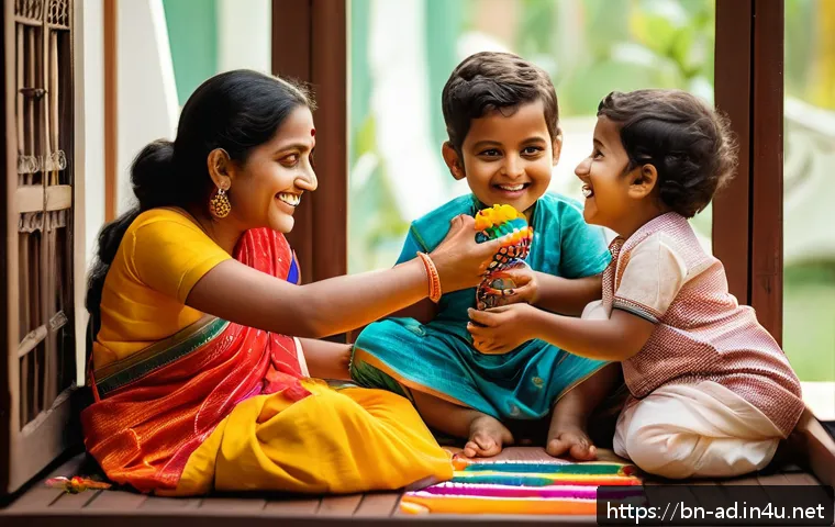 광고홍보사와 혁신적인 미디어 광고 사례 - A heartwarming scene of a Bengali family sharing a joyful moment at home, featuring a toddler wearin...