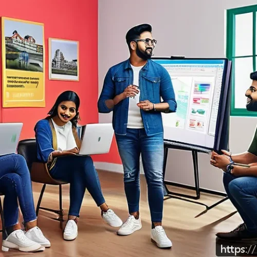 Home 33 광고홍보사와 소셜미디어 트렌드 - A vibrant and engaging social media marketing scene featuring a diverse group of Bengali content cre...