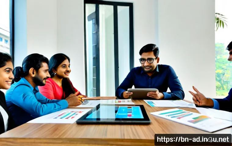 광고홍보사와 혁신적인 광고 ROI 전략 - Photorealistic advertising agency strategy meeting in a bright modern Dhaka office, diverse Bengali ...